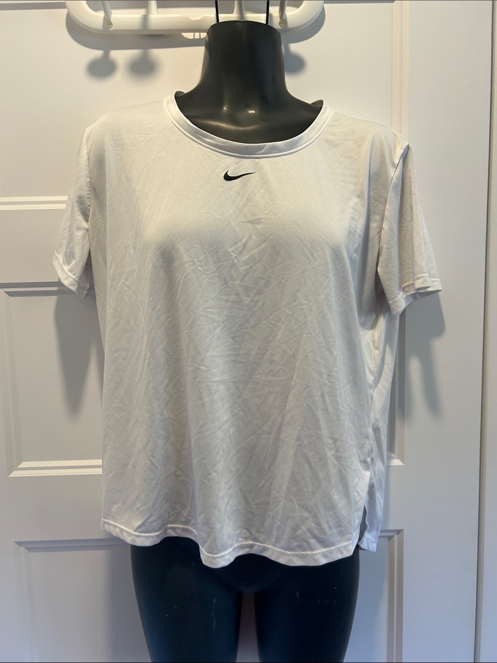 Nike White Short-Sleeve Crew Neck Tee with Black Swoosh